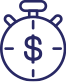 A money symbol on a timer signifying a private money lender offering flexible repayment schedules to borrowers