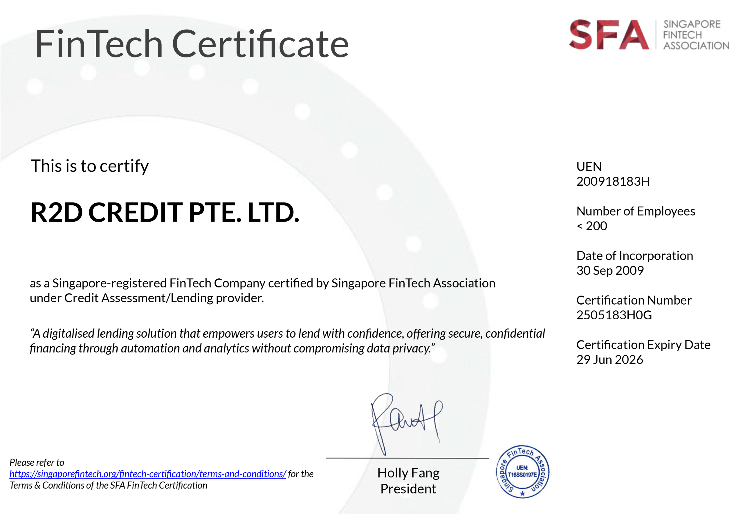 R2D SFA CERT